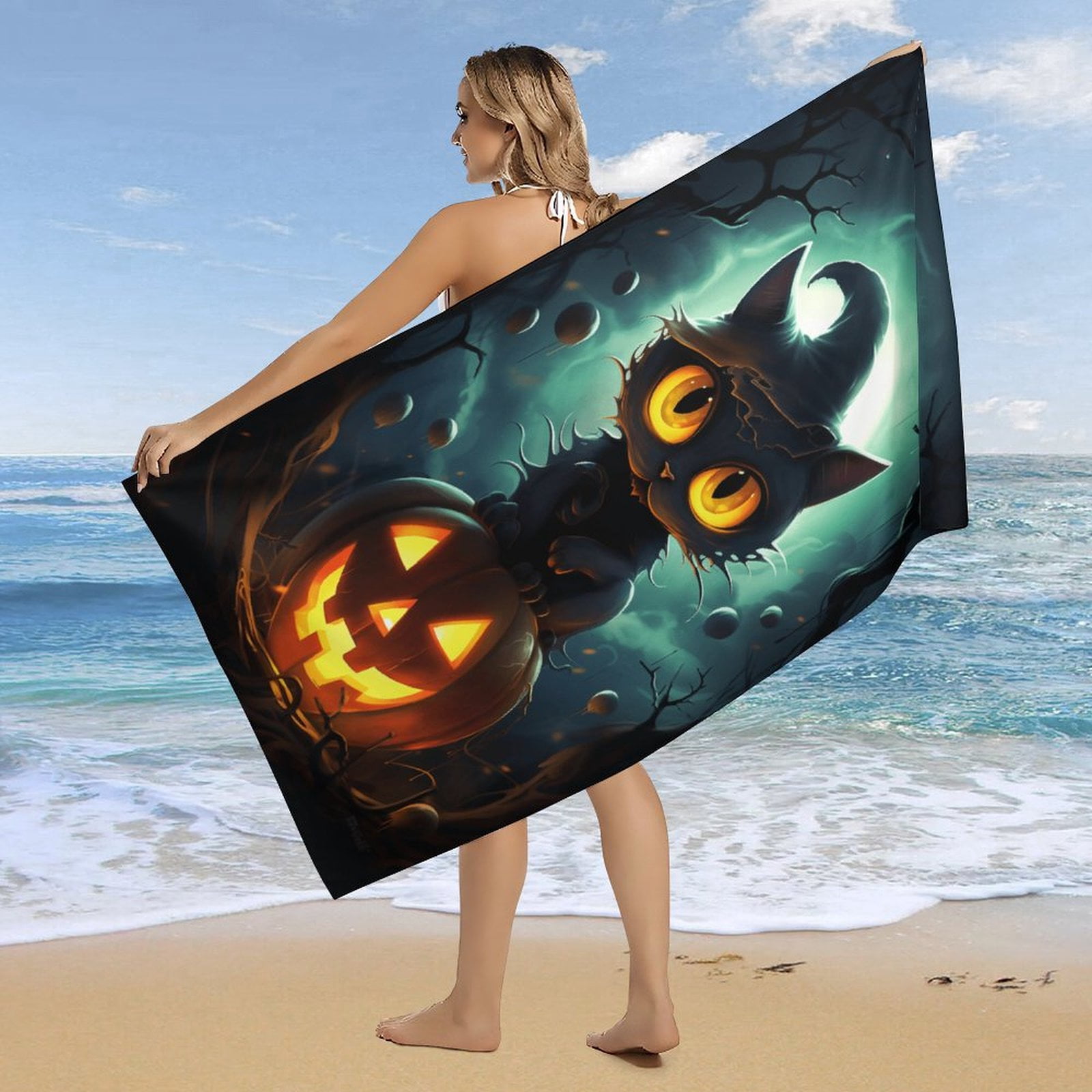 Halloween Scary Night Full Moon Oversized Beach Towel XL Pool Camping Swim Towels 32''x63'' Soft Blanket Accessories Must Vacation Necessities Adult