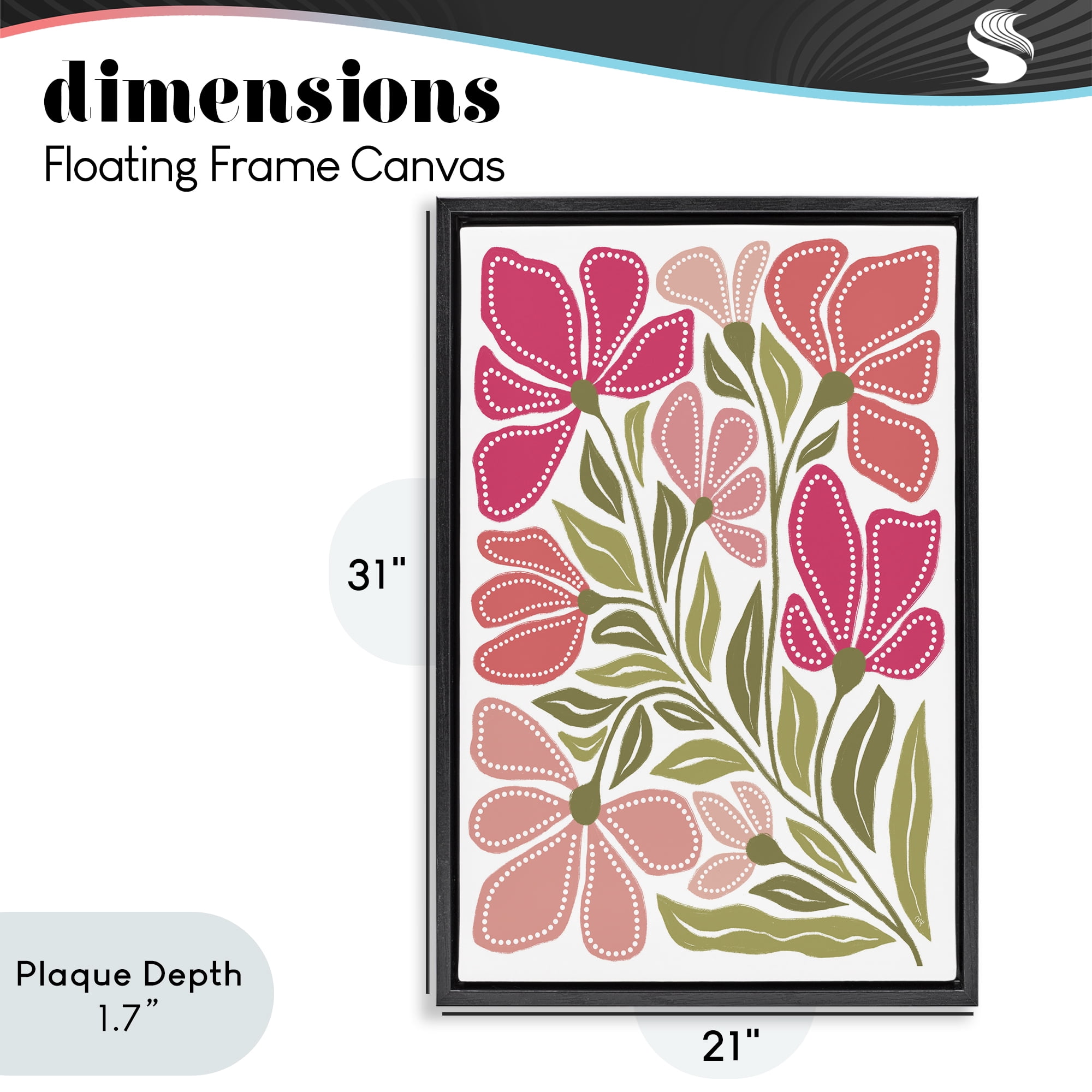 Stupell Industries Bold Midcentury Blooms Black Framed Floater Canvas Wall Art, design by Martina Pavlova