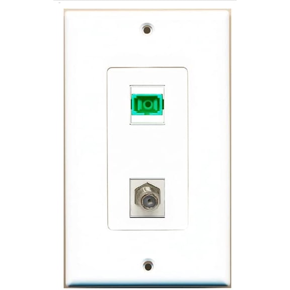 RiteAV - 1 Port SC-APC Fiber Simplex 1 Port Coax Cable TV- F-Type Decorative White Wall Plate - Bracket Included