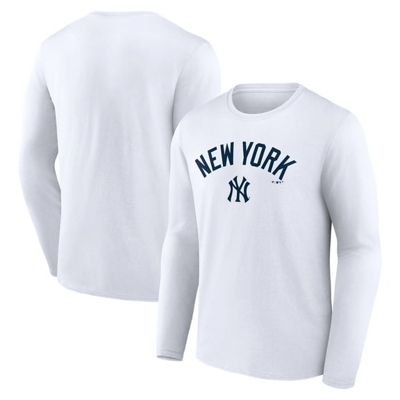 Men's White New York Yankees Team Lockup Long Sleeve T-Shirt