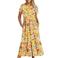thumbnail image 1 of Fankiway Femmes Col Rond Manches Courtes Mi-Veau Double Poche Imprimé Floral Robe à Manches Courtes Robe à Col Rond Plus des Robes de Taille pour les Femmes Courbes Robes de Printemps pour les Femmes 3518, 1 of 5