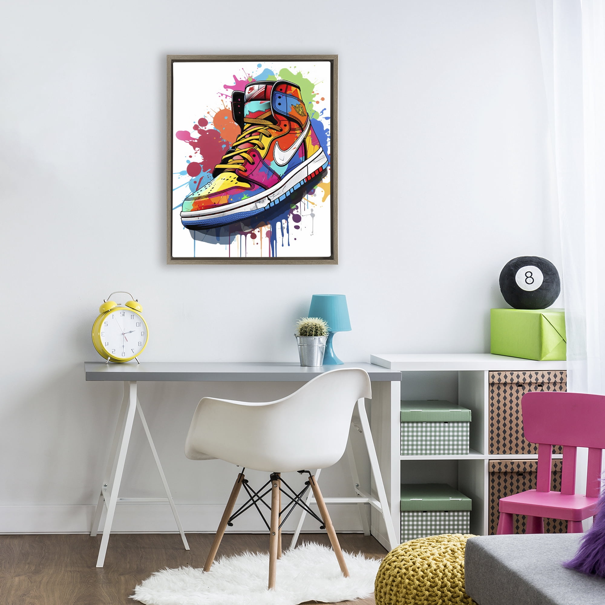 Stupell Industries Graffiti Sneaker on White Brown Framed Floater Canvas Wall Art, design by Creative Studio