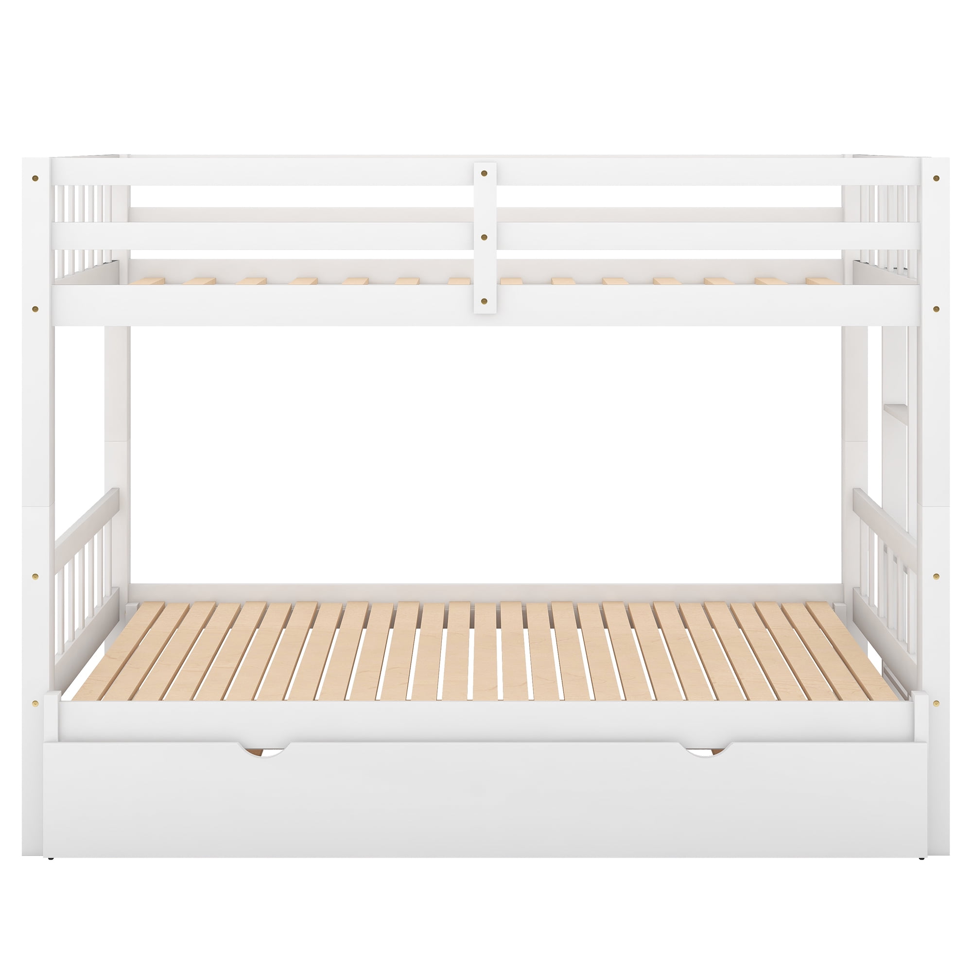 Euroco Wood Twin over Twin/King Bunk Bed with Trundle for Kids Teens, White