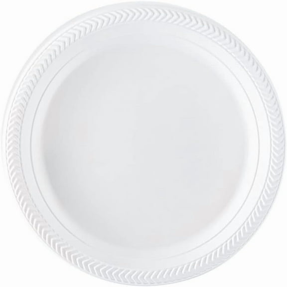 Disposable 9" inch Round White Plastic Plates - China Like Party Plates, Heavy Duty Small Disposable Dessert Plates, Salad Plate, Weddings, Serveware (50)