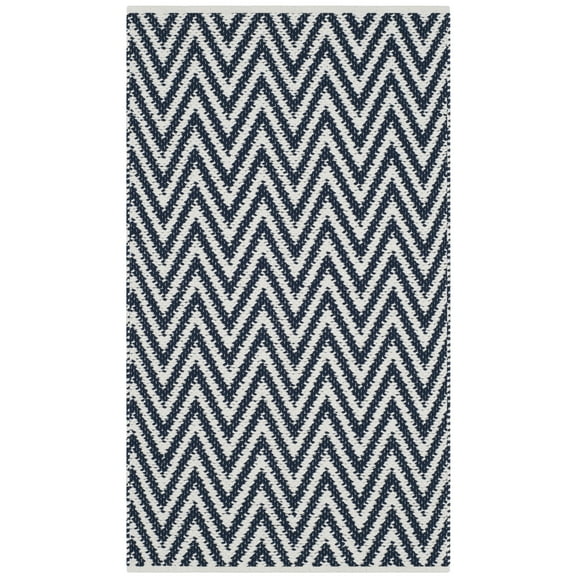 SAFAVIEH Montauk Siomha Geometric Cotton Area Rug, Navy/Ivory, 3' x 5'