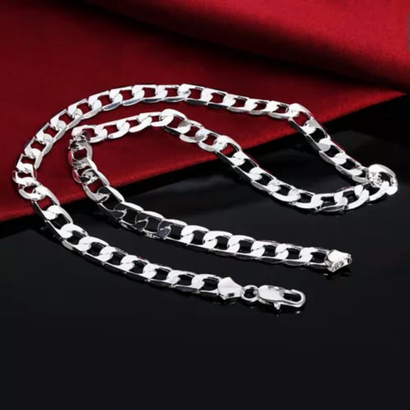 QQTDFG 925Sterling Silver 6MM Flat Sideway Gentle Men's Chains Necklace 16"-24" NY047-18