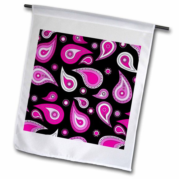 3dRose, Pink and Black Paisley Print, 12 x 18 inch Garden Flag