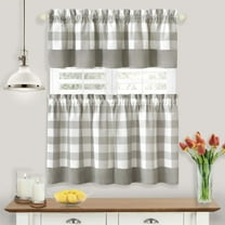 Achim Hunter Indoor Polyester/Cotton Light Filtering Checkered Tier & Valance, Grey, 57-in W x 36-in L