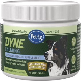 PetAg Dyne Calming Soft Chews for Dogs &ndash; Melatonin-Free Stress Support with Suntheanine, KSM-66 Ashwagandha & Calming Probiotic &ndash; Helps Relax Without Drowsiness &ndash; 60 Chicken Liver Flavor Chews