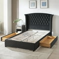 thumbnail image 4 of Luxurious Upholstered Wingback Storage Platform Bed with 60 inch High Headboard, Premium Linen, Dual Storage Drawers, and Sprung Slats-QUEEN INK BLUE, 4 of 10