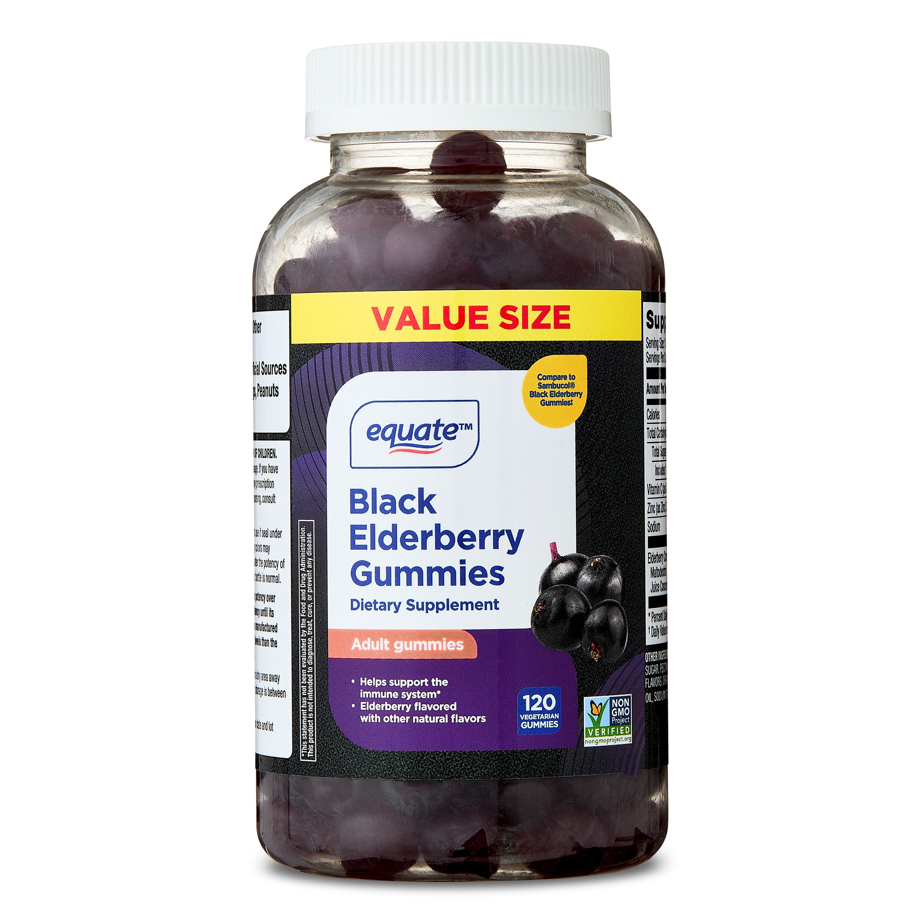 (3 pack) Equate Black Elderberry Dietary Supplement Gummies, 50 mg, 120 Count, Compare to Sambucol® Black Elderberry Gummies