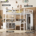 thumbnail image 3 of Bellemave Full Size Loft Bed with Desk and Storage, Metal Loft Bed Frame with Wardrobe, Storage Cubes and Shelves, Space Saving Loft Bed with Guardrails for Teens, Off White, 3 of 10