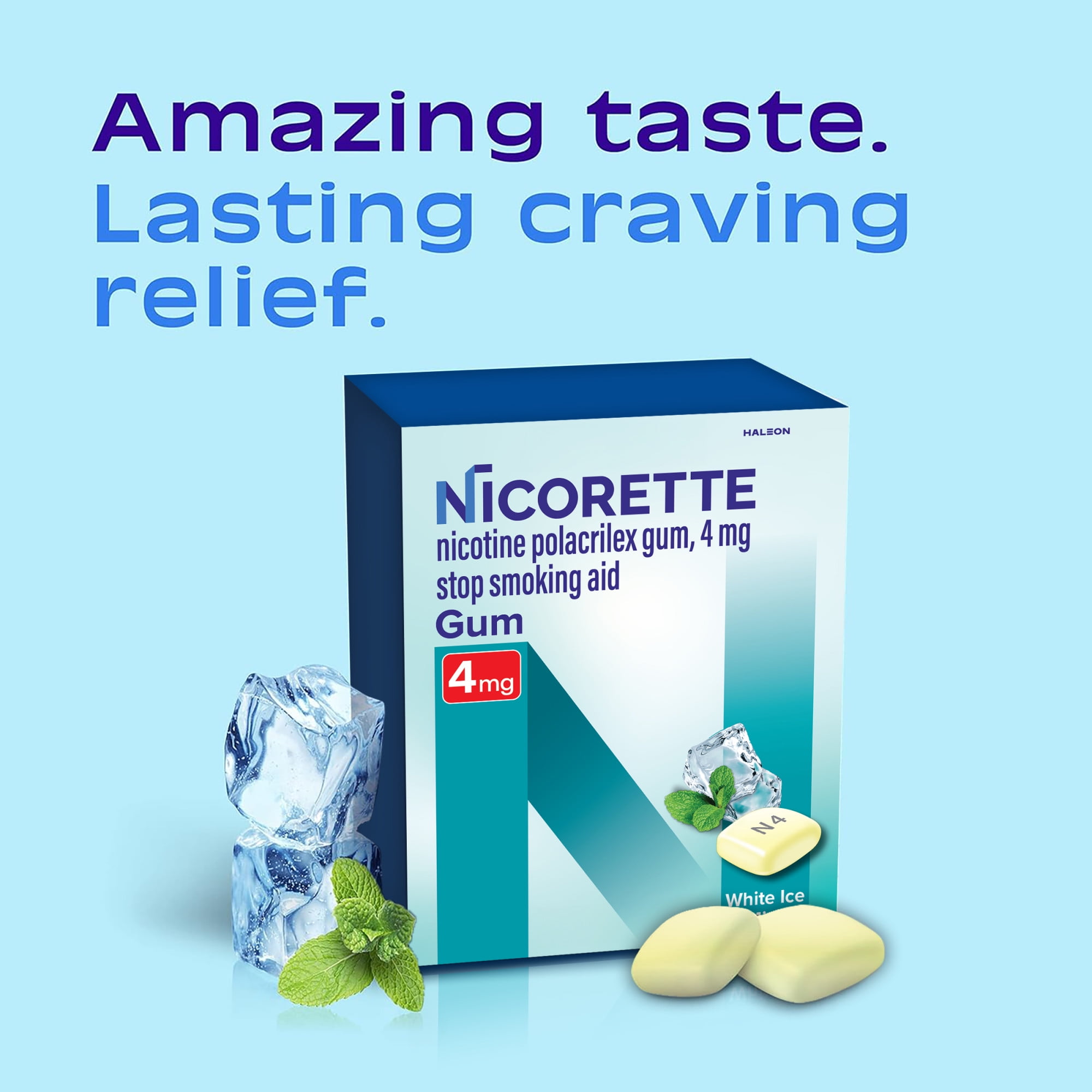 Nicorette Nicotine Gum, Stop Smoking Aids, 4 Mg, White Ice Mint, 100 Count