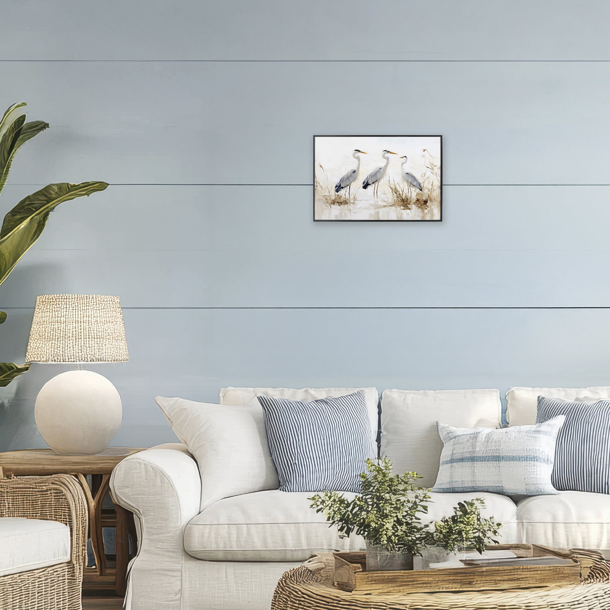 Stupell Industries Neutral Blue Herons in Reeds Black Framed Giclee Art, design by LSR Design Studio