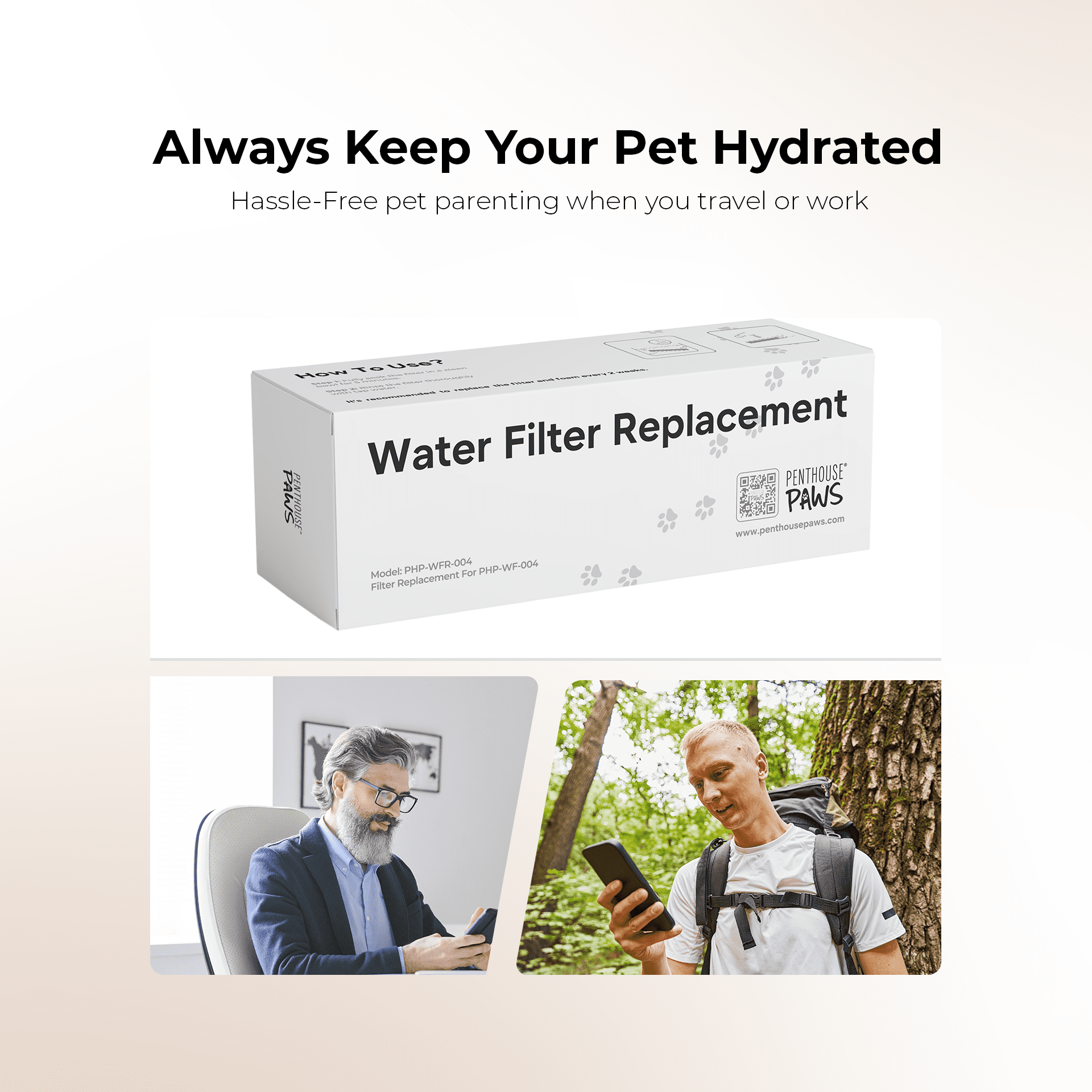 Penthouse Paws Smart Cat Water Fountain Filter Replacement Set, 6 Carbon Filters + 6 Foam Sponges, 5-Layer Filtration, Compatible with 2.2L / 74oz, Adjustable Pet Fountain Filters, for Cat & Dog