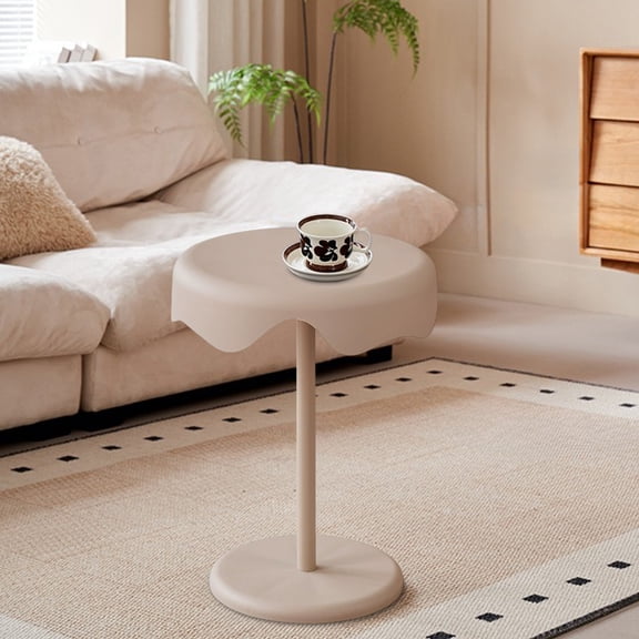 Tao Tao Small Table Side Table, Tatami Tea Table Plastic Coffee Table, Smooth & Wavy Edge, Bar Pub Table, Ideal for Phone, Books, Snacks in Living Room, Balcony, Cafe, Bedroom Khaki