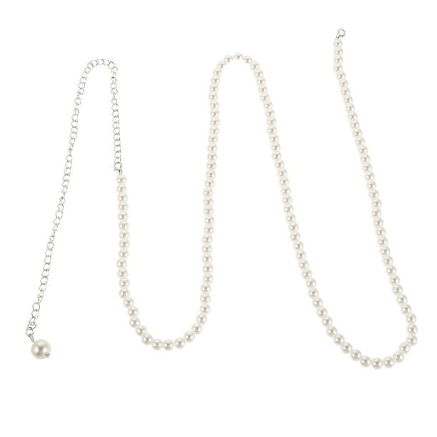 Elegante cadena de perlas sintéticas para la cintura: cinturón de cuentas blancas para vestidos formales de mujer - Cadena de perlas retro ajustable - Cinturón elegante para bodas y fiestas.