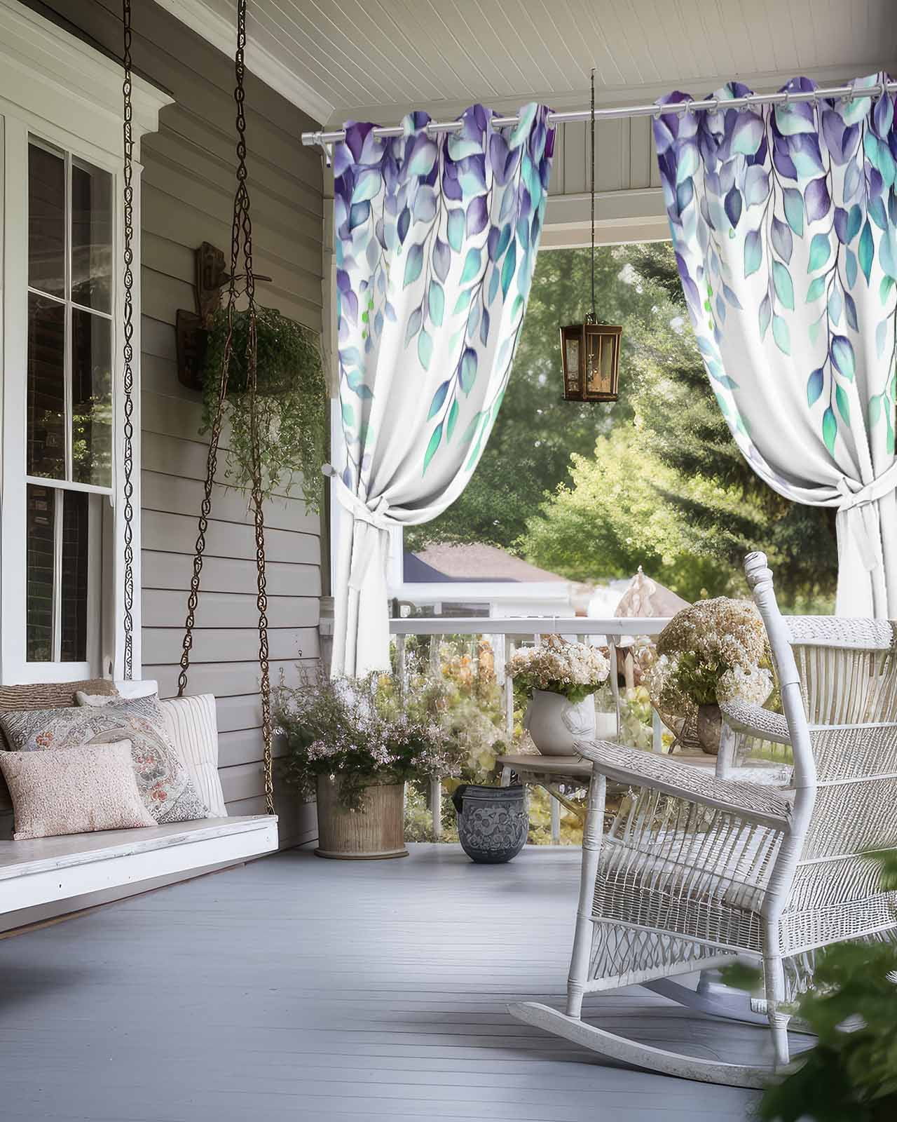 nqOlkjepod Outdoor Curtains for Patio Waterproof, Watercolor Eucalyptus Outdoor Privacy Panels Grommet, Spring Leaves Vintage Farmhouse Blackout Outside Curtains for Porch/Cabana 54"x95", 2 Panels