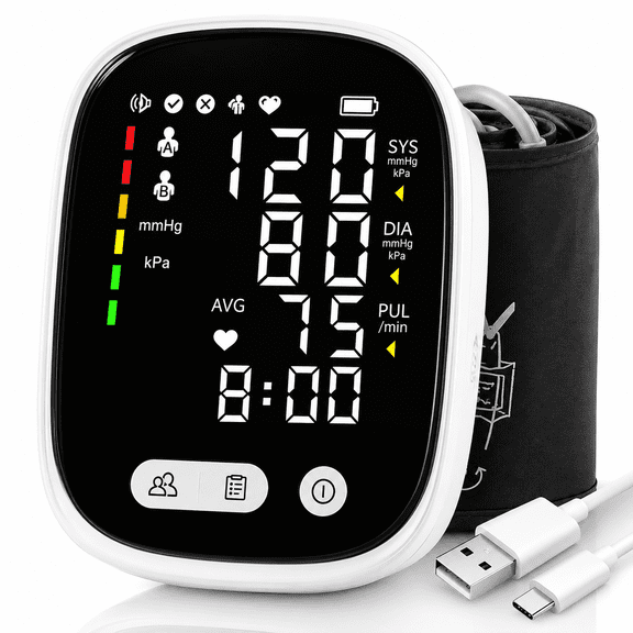Moonsun Automatic Upper Arm Blood Pressure Monitor, 5.5″ Backlit Display, Rechargeable & Broadcast Voice, Large Cuff 8.7”-16.6”, 2-User 180 Memories for Home Use