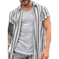 thumbnail image 4 of Camisa casual de manga corta a rayas de algodón y lino de verano para hombre Pompotops oipoqjl44272, 4 of 8