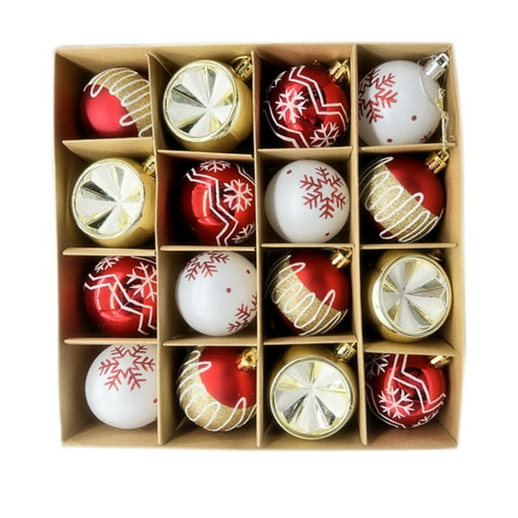 16 Pack Christmas Tree Ornaments, Red White Gold Decorative Hanging Baubles for Holiday Tree Decoration, Shatterproof Plastic Balls for Party and Home Décor