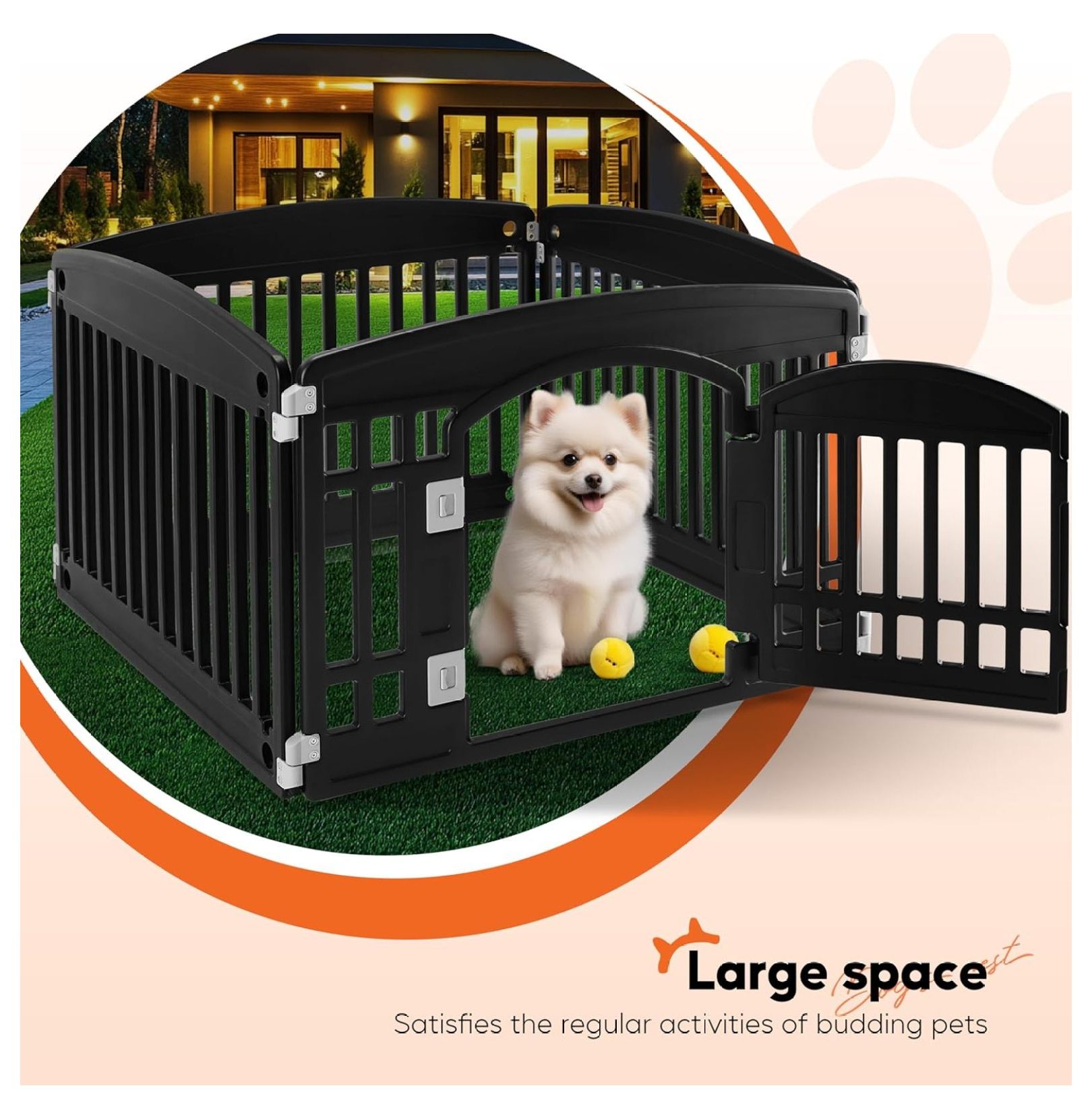 4 Panel 24" Plastic Dog Playpen, Folding & Portable Pet Playpen for Indoor & Outdoor Use, Safe & Secure Fence, Ideal for Small to Medium Dogs, Black