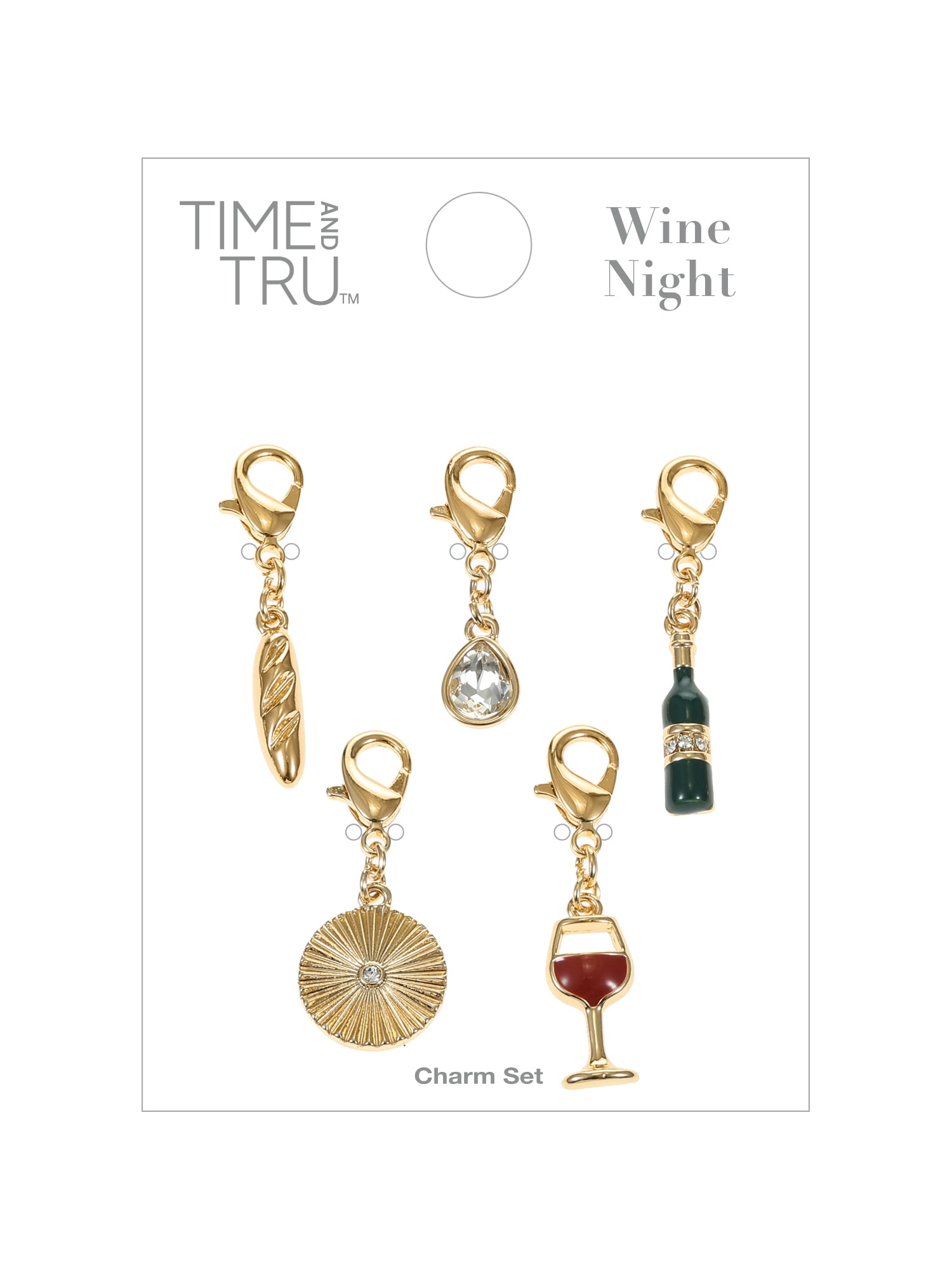 Time and Tru Goldtone Multi Charm Set, Wine Lover, 5 Pieces
