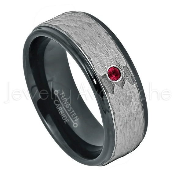 2-Tone Hammered Tungsten Ring - 0.07ct Solitaire Ruby Ring - Personalized Tungsten Wedding Ring - Custom Made July Birthstone Ring TN708BS