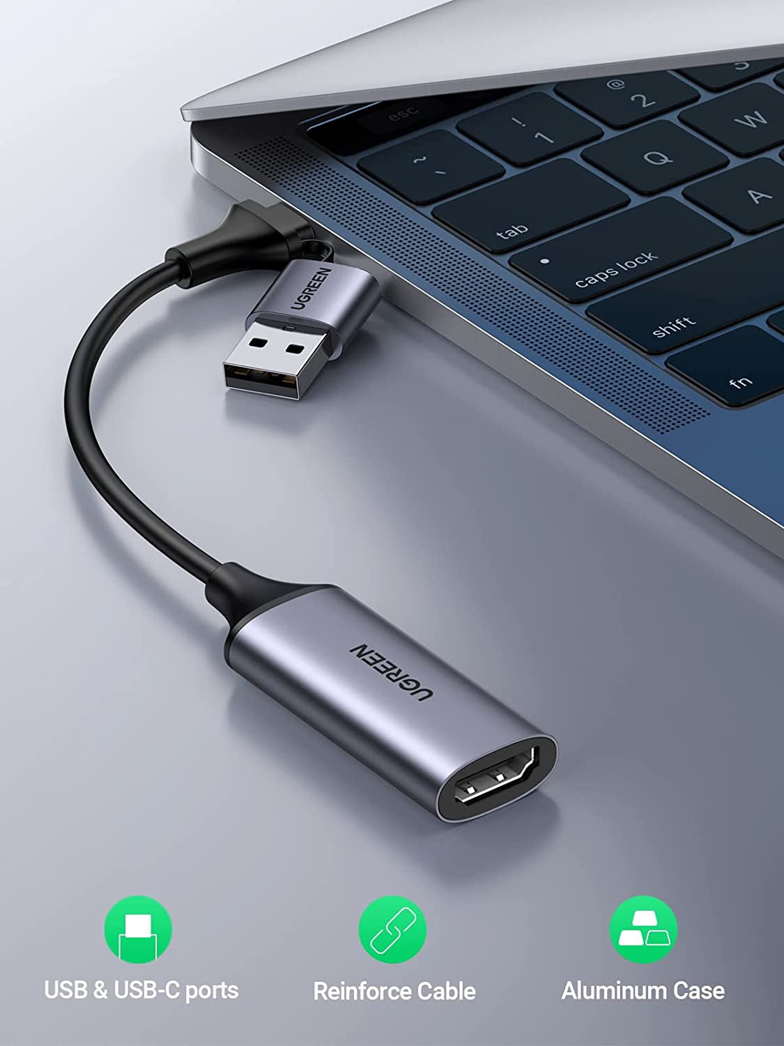 UGREEN HDMI Video Capture Card, 4K HDMI to USB-C/A Capture Device, 1080P 30Hz USB 2.0 Capture Card for Streaming, Recording, Gaming, Live Video, Compatible with PC, Camera, Laptop