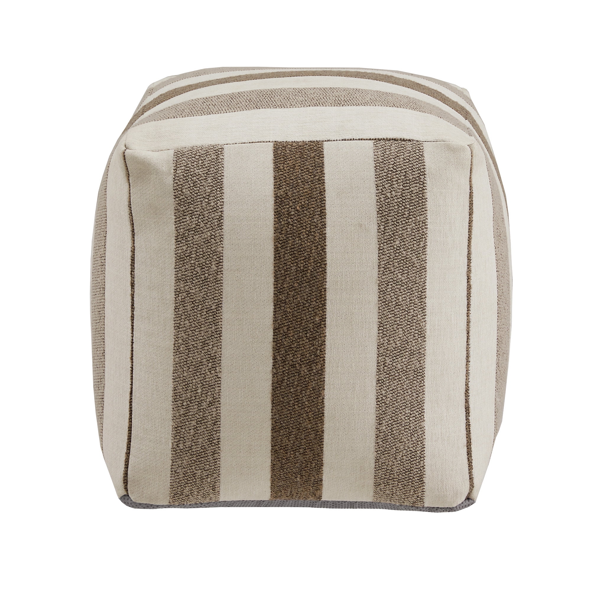 Weston Home Dinant Upholstered Square Pouf Ottoman, Brown Tone Stripe Pattern Fabric