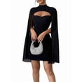 thumbnail image 2 of Women'S Round Neck Ribbed Chiffon Dress with Pearl Detail Cape Style Bodycon Slip Dress, 2 of 7