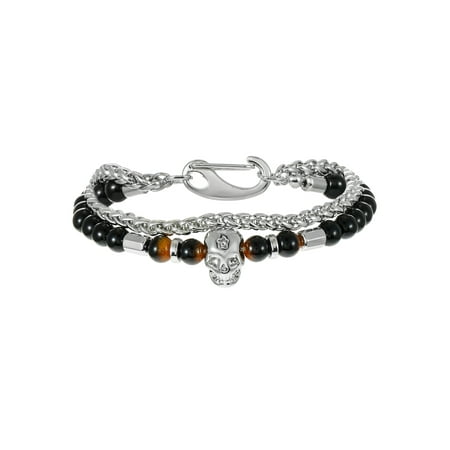 No Boundaries Men's Beaded and Chain Bracelet, Black, 1 Pack