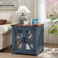 thumbnail image 3 of End Tables for Living Room with Charging Station & LED Light, Nightstand for Bedroom with Glass Door and Adjustable Shelf, Blue, 3 of 6
