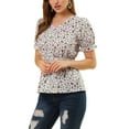 thumbnail image 4 of Allegra K Women's Faux Placket Ruffle Hem Puff Sleeve Button Decor Peplum Top, 4 of 6