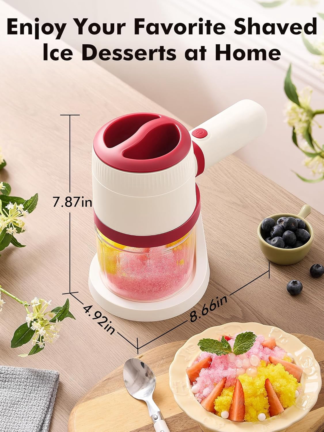 Electric Snow Cone Maker, Mini Snow Cone Machine with Reusable Cup, Portable Tabletop Slushie & Shaved Ice Maker for Home Party, Red