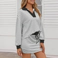 thumbnail image 5 of QATAINLAV Womens Striped 2 Piece Outfits Casual Long Sleeve Sweatshirt and Skirt Skort Workout Set Matching Lounge Sets, Black, M, 5 of 7