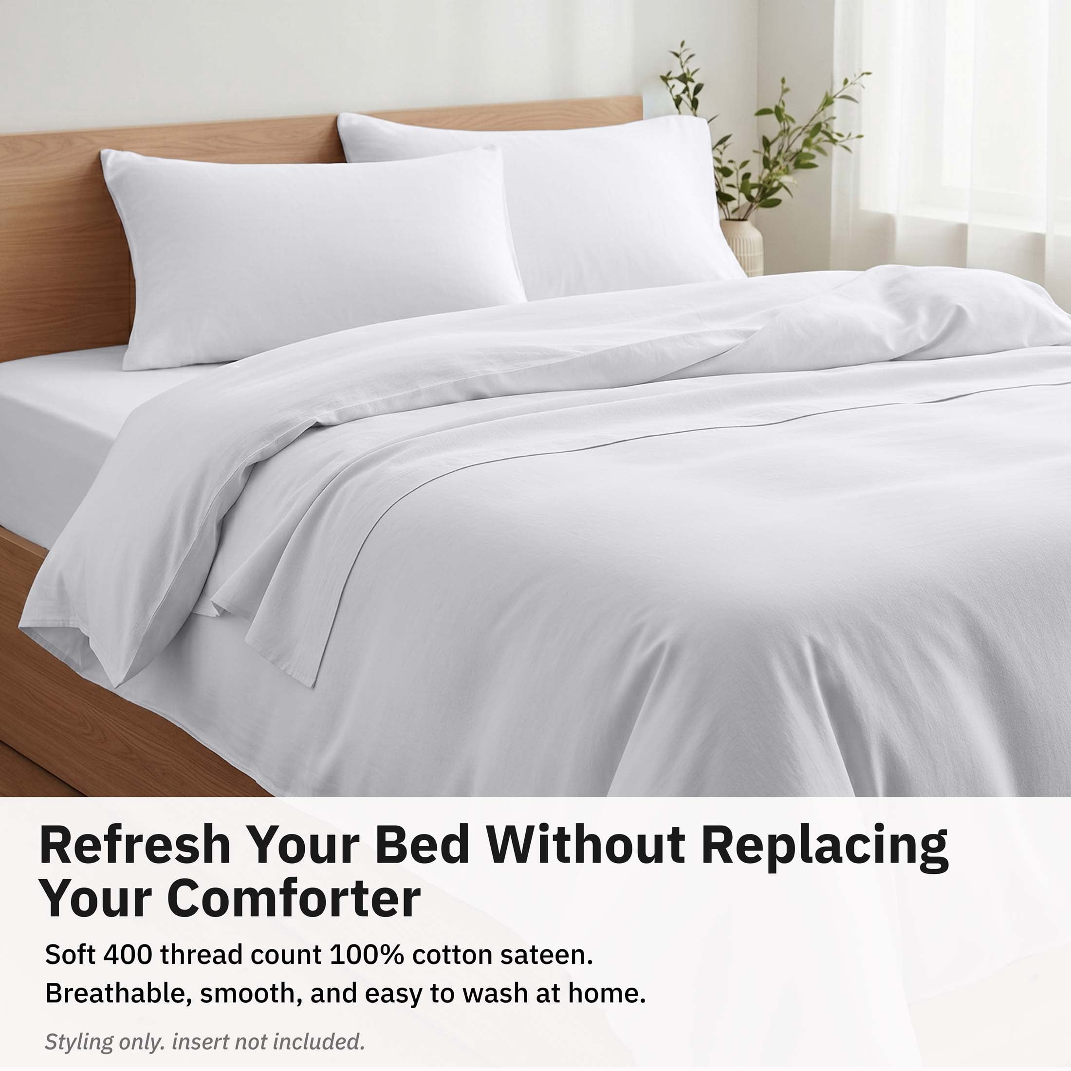 California Design Den 2-Piece Twin XL / Twin Duvet Cover Set - 400 Thread Count 100% Cotton Sateen - White