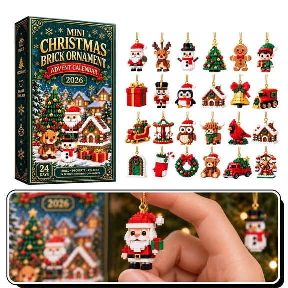 Mini Christmas Brick Ornament Advent Calendar, 24 Unique Buildable Holiday Block Ornaments with Hanging Loops, 2026 Christmas Countdown DIY Building Set