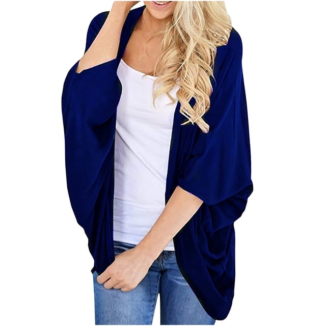 Jackets for Women Solid Color Long Sleeved Irregular Hem Pleated Cardigan on Clearance