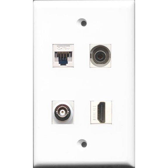 RiteAV - 1 Port HDMI and 1 Port 3.5mm and 1 Port BNC and 1 Port Cat5e Ethernet White Wall Plate