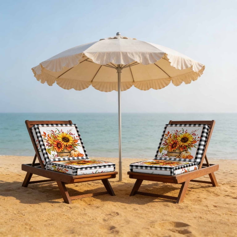 Autumn Farm Sunflowers Pumpkins Outdoor Seat Cushion Covers Set of 2 ...