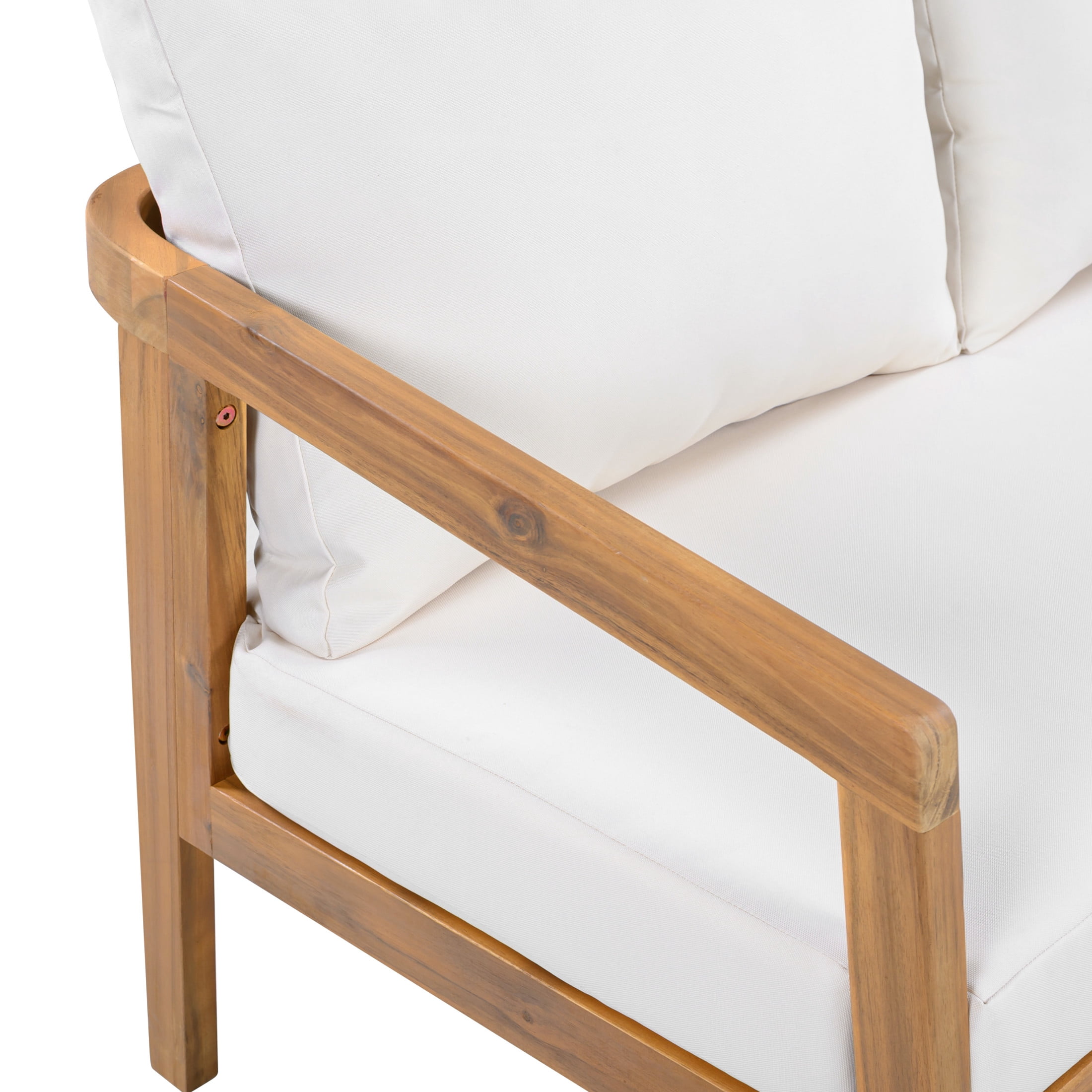 Christopher Knight Home Modern Outdoor Loveseat Sofa, Natural Acacia Wood Frame with Beige Cushions