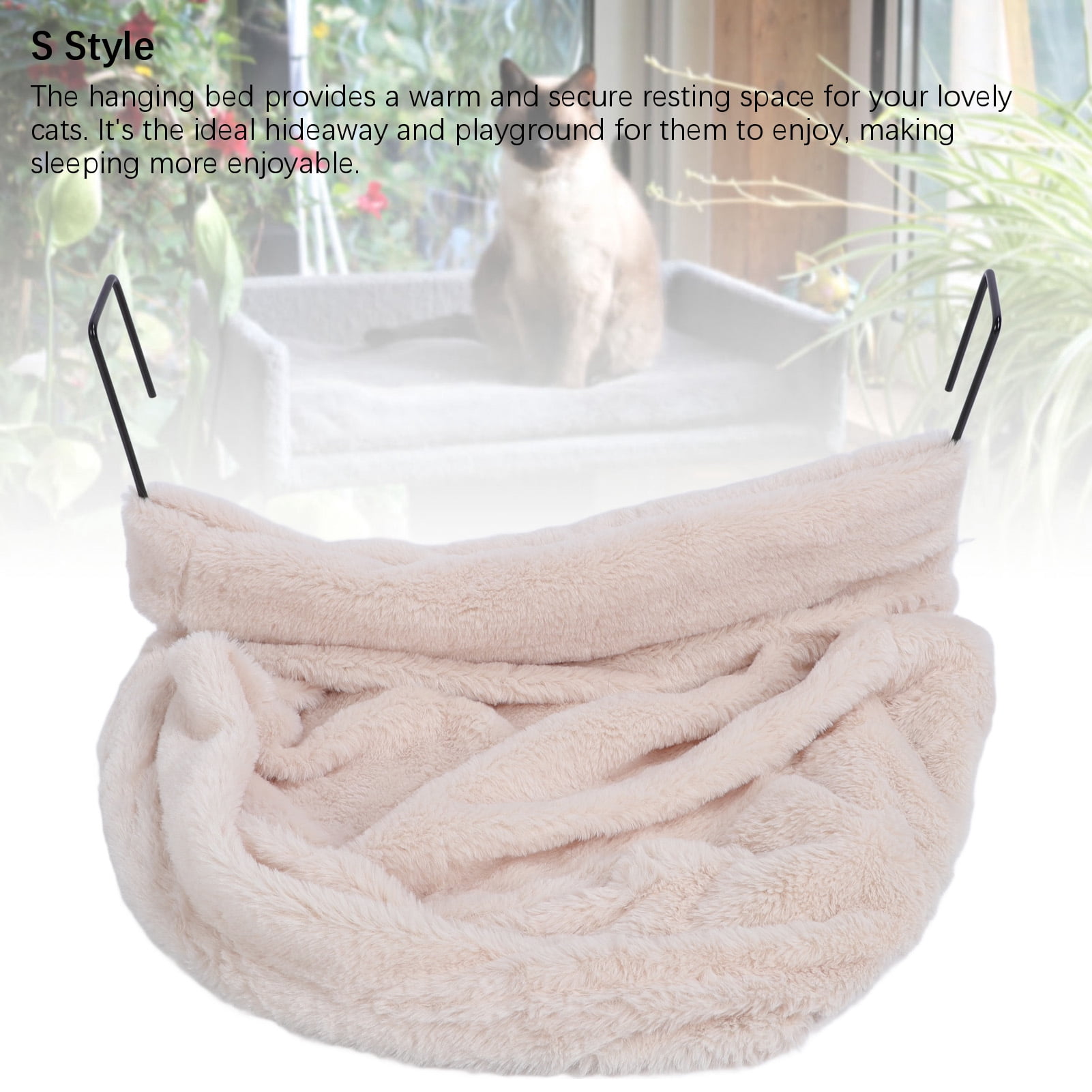 Yajisi Premium Cat Hammock Bed with Metal Curved Stand, Semicircle Plush Space Saving Sleeping Perch for Indoor Cats, 18.11 in / 46 cm Length, Enhanced Comfort Pet Furniture, Beige