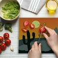 thumbnail image 3 of Southwestern Cutting Board, Cartoon Style Hot Mexico Desert Landscape with Saguaro Cactus and Horse Rider, Decorative Tempered Glass Cutting and Serving Board, Large Size, Multicolor, by Ambesonne, 3 of 5