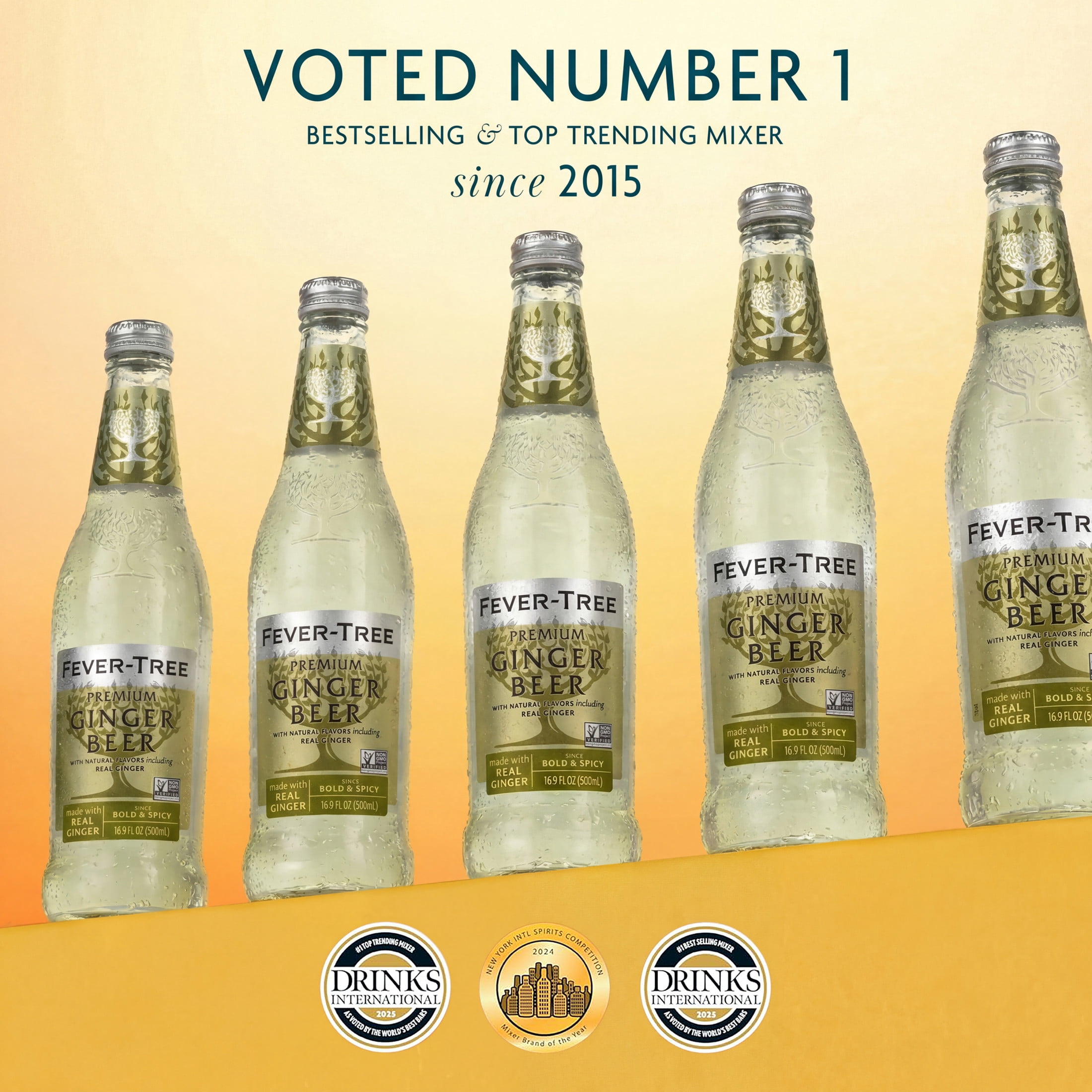 Fever-Tree Premium Ginger Beer, 500 ML Glass Bottle, 0% ABV