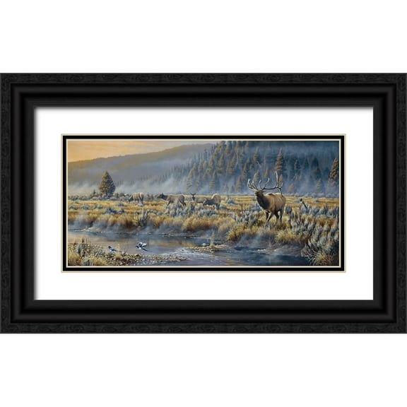 Goebel, Wilhelm 14x9 Black Ornate Wood Framed with Double Matting Museum Art Print Titled - Autumn Classic - Elk