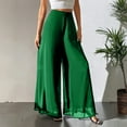 thumbnail image 2 of Lumtrix Women's Chiffon Pleated Wide Leg Pants Baggy Culotte Dressy Casual Palazzo Pants Flowy Loose Beach Trousers Hight Waist Pants Green L, 2 of 5