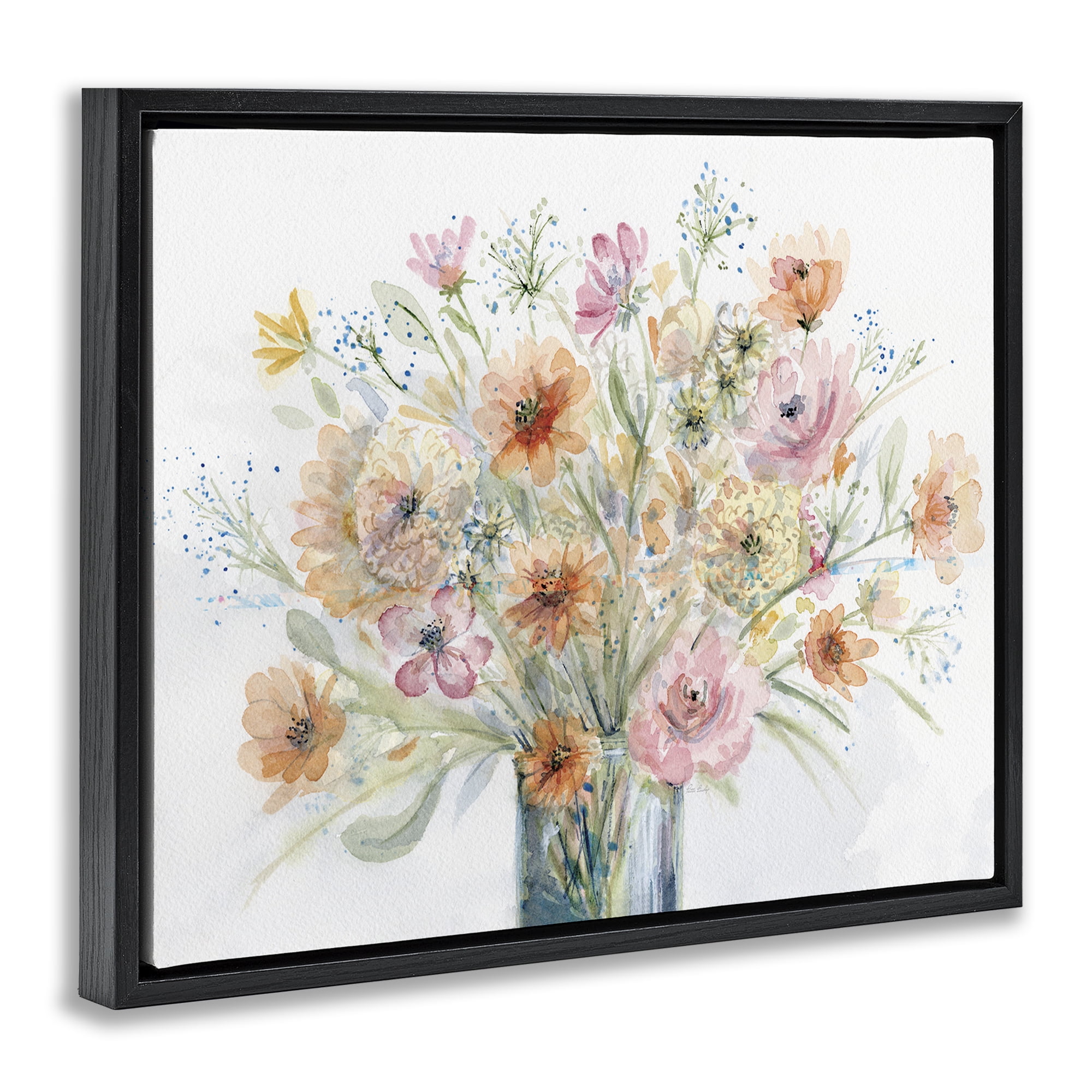 Stupell Industries Peach Pink Bouquet Botanical & Floral Painting Black Floater Framed Art Print Wall Art, 21 x 17