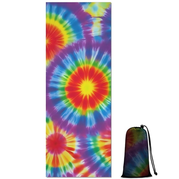 Rainbow Tie Dye Mandala Pattern Hot Yoga Mat Towel Non Slip for Hot Yoga - Quick-Drying Yoga Mat Cover with 4 Corner Pockets with Travel Bag - Hot Yoga Towel Non Slip 70"x26"