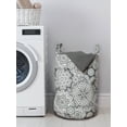 thumbnail image 3 of Floral Laundry Bag, Hand Drawn Blossom Pattern with Featured Eastern Lines and Curved Stripes, Hamper Basket with Handles Drawstring Closure for Laundromats, 13" x 19", Black White, by Ambesonne, 3 of 4